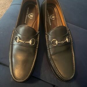 Martin Dingman Black Leather Horse Bit Loafers with Silver Hardware
